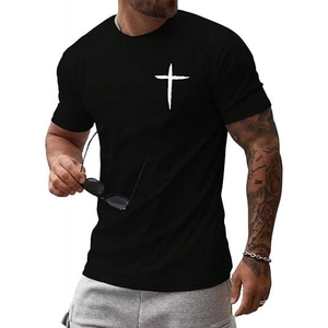 Heren zwart gothic T-shirt met witte kruisprint op de borst en ronde halslijn