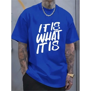 Men's casual royal blue crew neck t-shirt featuring IT IS WHAT IT IS white graphic print