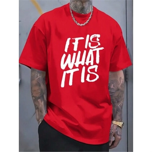 Men's casual red t-shirt with white 'IT IS WHAT IT IS' text print and crew neck