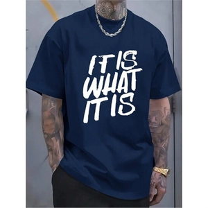 Men's navy blue cotton t-shirt with white IT IS WHAT IT IS graphic print on chest