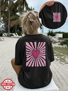 Vue détaillée du t-shirt noir oversize en coton avec imprimé de cœur rose au dos
