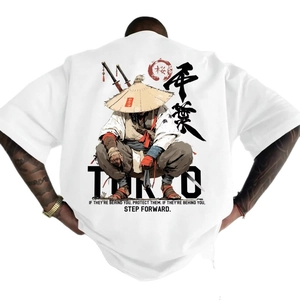 White cotton t-shirt featuring vintage dark monster samurai graphic and Tokyo text print