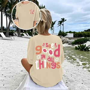 T-shirt oversize abricot avec imprimé See Good In All Things et motif marguerite