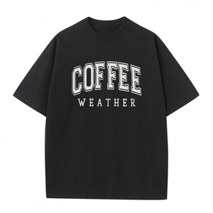 Dames Casual Katoenen T-Shirt Coffee Weather Letter Print Korte Mouwen Ronde Hals Zomer Losse Pullover Mode Tee Top