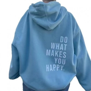Sky blue oversized hoodie for women featuring bold white back print slogan on the back