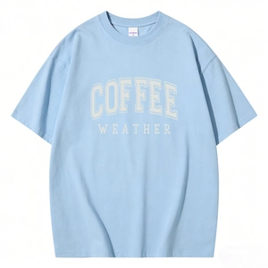 Lichtblauw oversized katoenen T-shirt met witte Coffee Weather grafische print