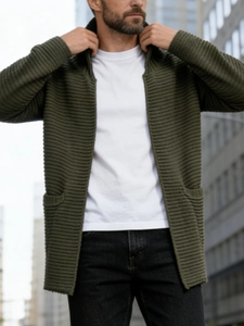 Gilet en maille côtelée vert olive pour homme avec poches latérales pour l'automne