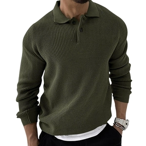 Heren Wafelbreisel Poloshirt Lange Mouwen Revers Pullover Gebreide Top Slim Fit Casual Business Mode Urban Herfst Kleding