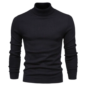 Slim fit black turtleneck sweater for men with ribbed cuffs in premium knit fabric