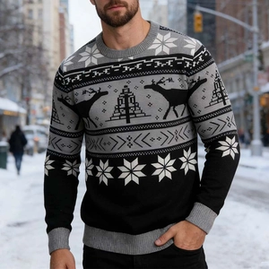 Pull d'hiver en tricot pour hommes avec motifs de rennes et de flocons sous la neige