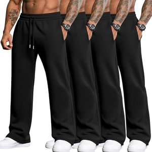 Lot de 4 pantalons de sport noirs pour hommes avec cordon et jambe droite