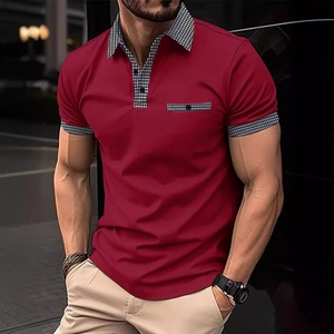 Men's Short Sleeve Polo Shirt Houndstooth Patchwork Ice Satin Breathable Business Casual Slim Fit Summer Top For Men