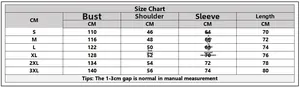 Size chart for men vintage jacquard sweatshirt with measurements for S to 3XL sizes