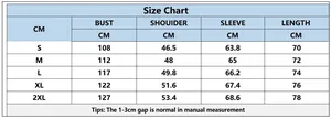 Size chart for men's fleece sweatshirt with chest, shoulder, sleeve and length details