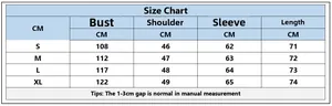 Detailed size chart for men's long sleeve polo shirt showing measurements in CM