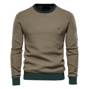 Men's Casual Knitted Sweater Round Neck Long Sleeve Pullover Slim Fit Cotton Blend Honeycomb Texture Warm Autumn Winter Top