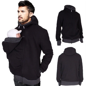 Men Kangaroo Baby Carrier Hoodie Fleece Lined Winter Warm Daddy Carrying Sweatshirt Jacket With Zipper Multi Pocket Outerwear