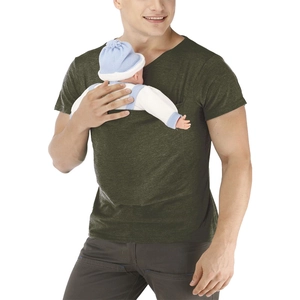 T-shirt da uomo per babywearing verde oliva con tasca a marsupio per neonati