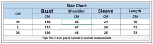 Detailed size chart for men's short sleeve Cuban collar shirt with M to XL measurements