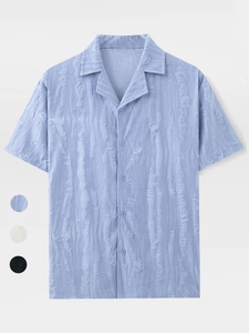 Detailed view of light blue shirt featuring unique distressed vertical texture fabric