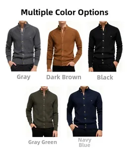 Detailed knit texture and color options for men's stand collar business cardigan
