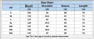 Detailed size chart for men's long sleeve polo shirt including S to 4XL measurements