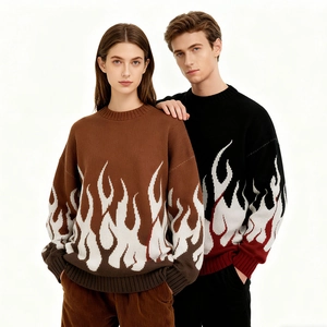 Details der Stricktextur von Streetwear-Pullovern mit weißen Flammen-Jacquardmustern
