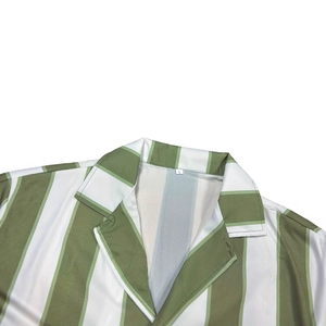 Men's summer casual vertical green and white striped short sleeve shirt beach set