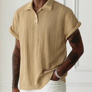 Polo en maille pour homme avec motif ajouré respirant de style décontracté beige