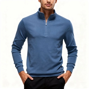 Men's blue half-zip sweatshirt with stand collar and ribbed cuffs in slim fit