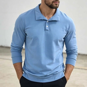 Men Long Sleeve Polo Shirt Cotton Blend Solid Color Business Casual Loose Fit Top For Autumn Winter Male Fashion Clothes
