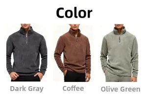 Sweat-shirts homme en polaire avec quart de zip en gris foncé, marron et vert olive