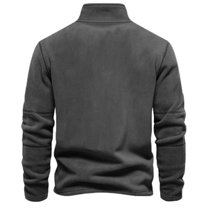 Vue arrière du sweat en polaire gris foncé montrant la texture premium et les coutures