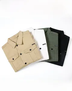 Classic men's denim jackets in khaki, white, green and black with functional chest pockets