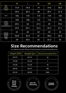 Detailed size chart for men's workwear denim jacket from M to 3XL with measurements