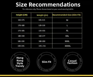 Men's jacket size chart for slim fit jackets showing height and weight measurements