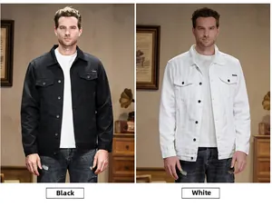 Detailed comparison of classic men's slim fit denim jackets in black and white colors