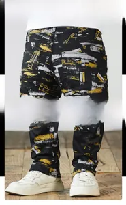Detail view of American high-street graffiti denim jeans showing back pocket and hem