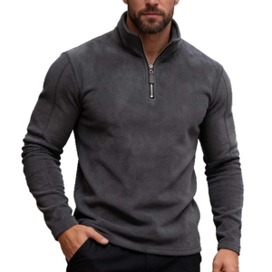 Sweat-shirt en polaire gris foncé pour hommes avec col montant et demi-fermeture éclair
