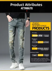 Détails du jean slim déchiré pour homme en bleu clair délavé avec genoux troués