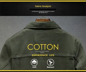 Detail of high-density green cotton twill fabric on the collar of a casual men jacket