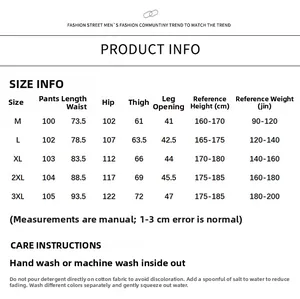 Tabella taglie dettagliata per jeans baggy vintage da uomo con misure dalla M alla 3XL