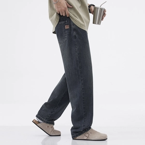 Jeans vintage da uomo high street grigio scuro, vestibilità comoda e dritta lavata