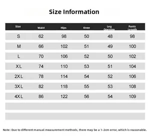 Tableau des tailles pour jeans larges homme avec mesures de taille et de hanches
