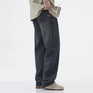 Jeans vintage da uomo grigio scuro lavato, vestibilità dritta ampia effetto consumato