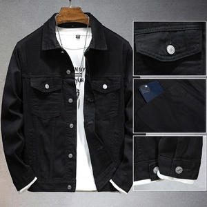 Classic black denim jacket for men with chest pockets and vintage loose fit style