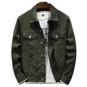 Army green vintage workwear denim jacket for men featuring classic chest pockets