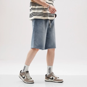 Short pour homme bleu clair à texture gaufrée avec cordon de serrage et coupe droite