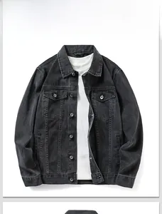Classic dark grey denim jacket for men featuring flap chest pockets and a washed finish