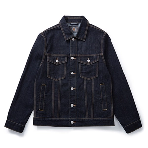 Men American Retro Selvedge Denim Jacket Dark Blue Casual Long Sleeve Workwear Top 100% Cotton Turn-down Collar Coat
